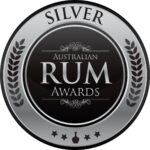 A round silver and black badge with "Australian Rum Awards" in the center and "Silver" at the top, decorated with laurel leaves.